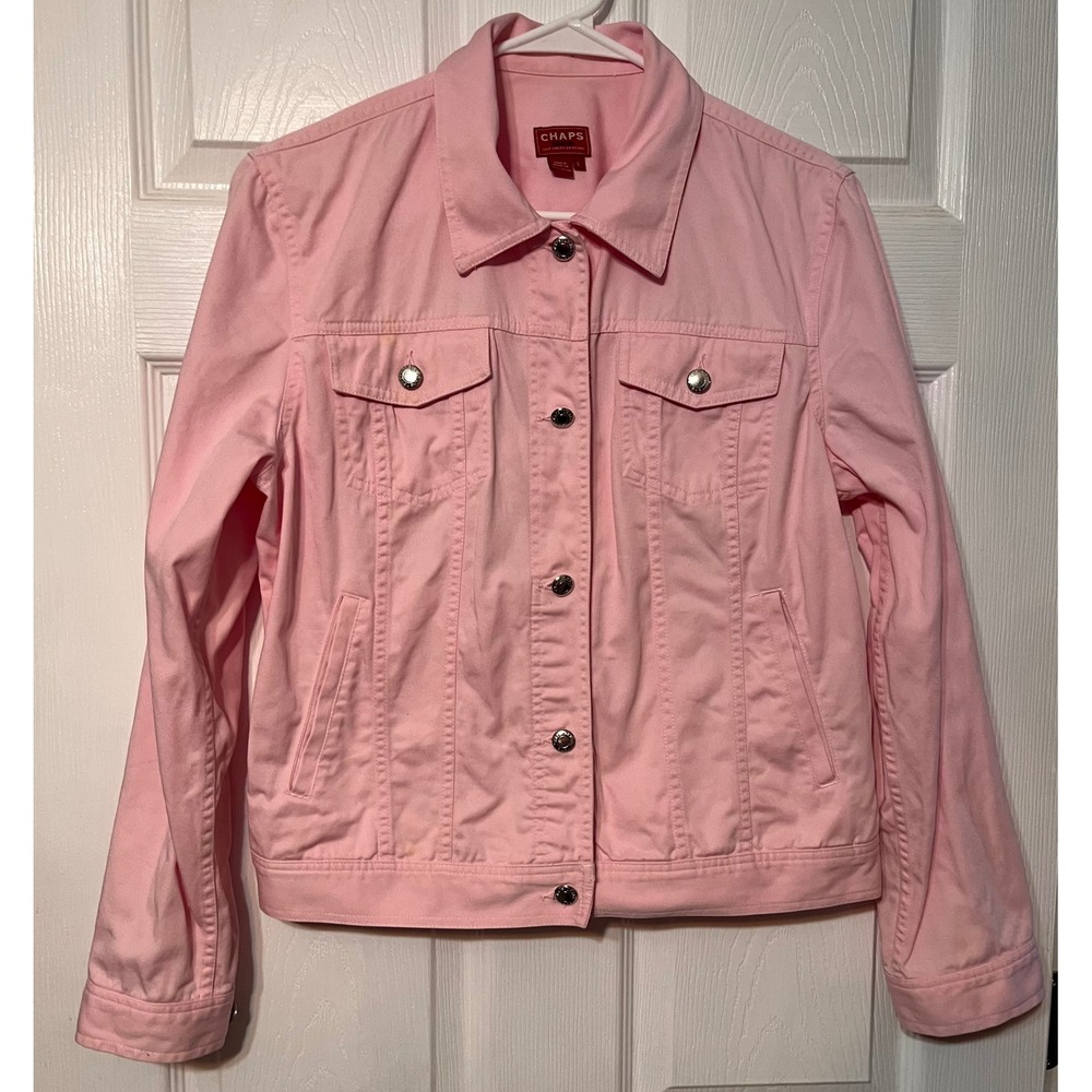Chaps Denim Pink Trucker Jacket Womens Large Cotton Button Front Collared